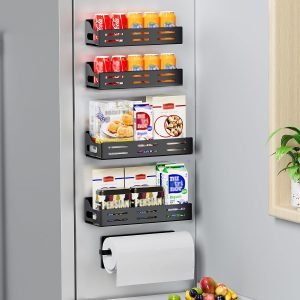 Anniversary celebration ALL for just $ 69 : Carwiner 5 Pack Magnetic Spice Rack for Refrigerator with Paper Towel Holder, Magnetic Refrigerator Organizer, Strong Magnetic Fridge Shelf, Rustproof Side Fridge Storage Rack for Kitchen