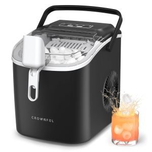 CROWNFUL Ice Maker Countertop, Portable Self-Cleaning Ice Maker Machine with Handle, Scoop and Basket, 9 Bullet Ice Cubes in 6 Mins, 12kg/24H, Ideal for Home, Kitchen, Office, Bar, Party